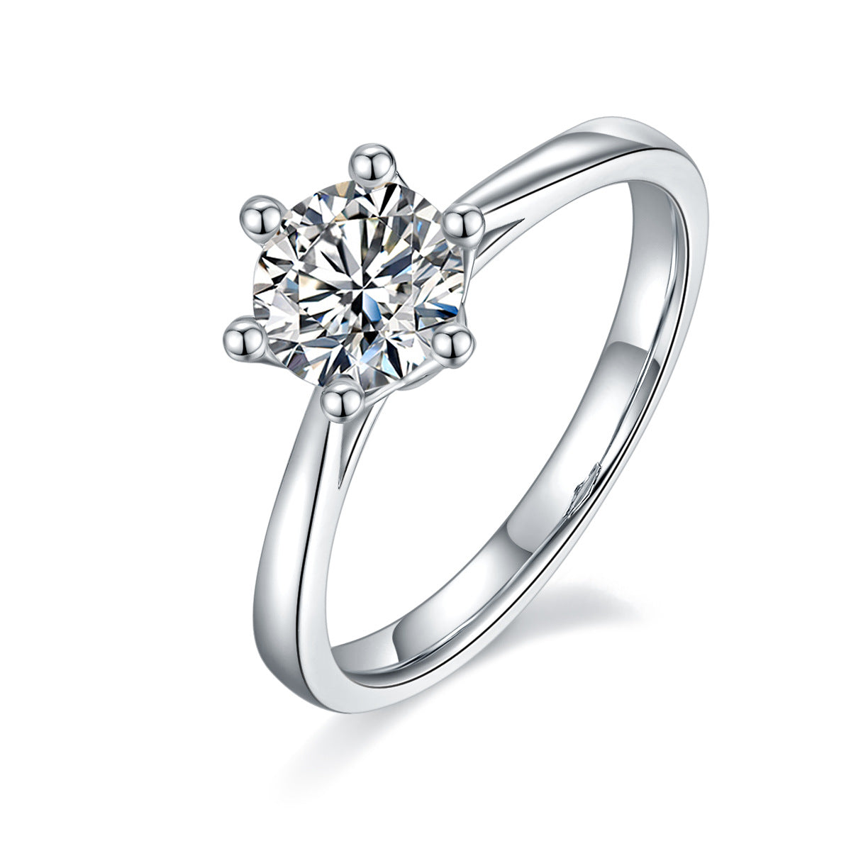 Crown Six Prongs 1.0 Carat Round Cut Moissanite Engagement Ring