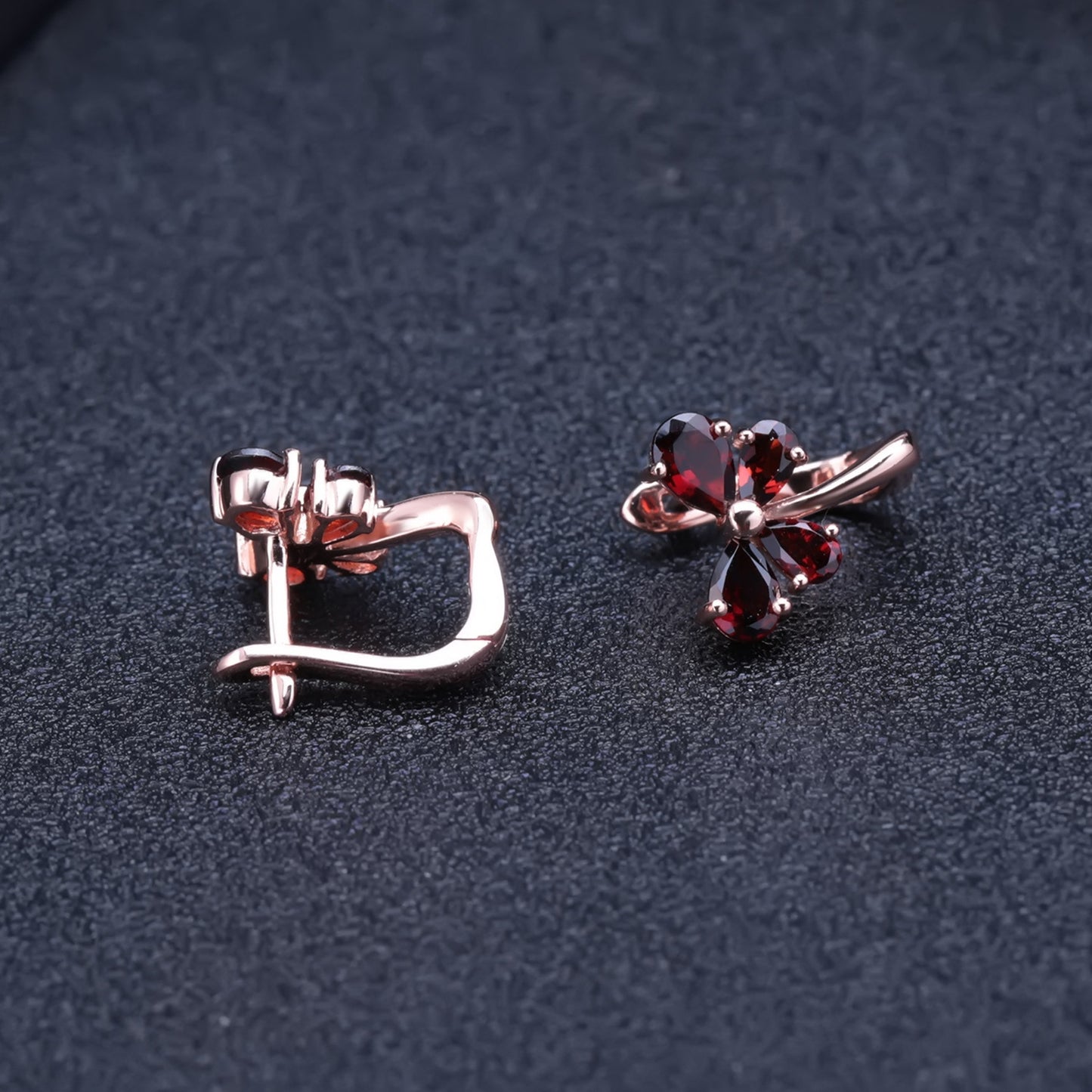 European Garnet Butterfly Plated Rose Gold Silver Studs Earrings for Women