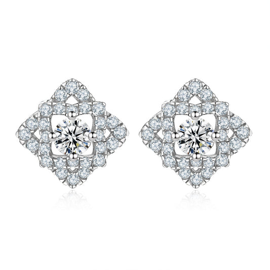 Round Zircon Clover Square Silver Studs Earrings for Women