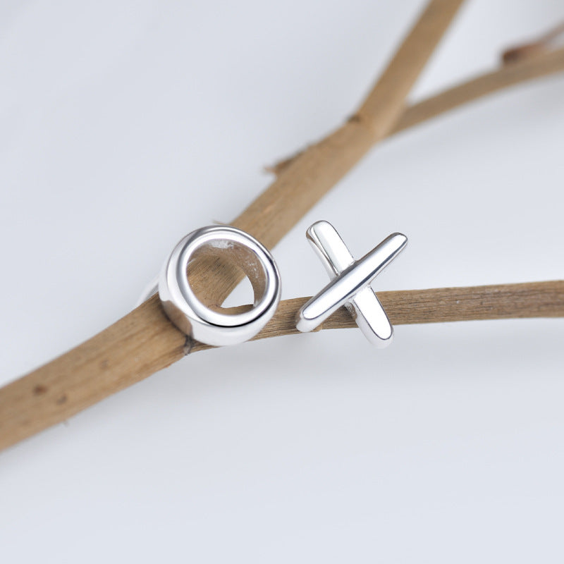 Asymmetric Letter XO Silver Stud Earrings for Women