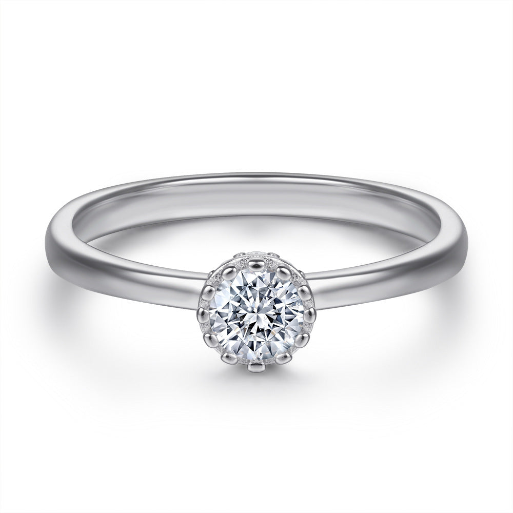 Round Zircon Solitaire Silver Ring