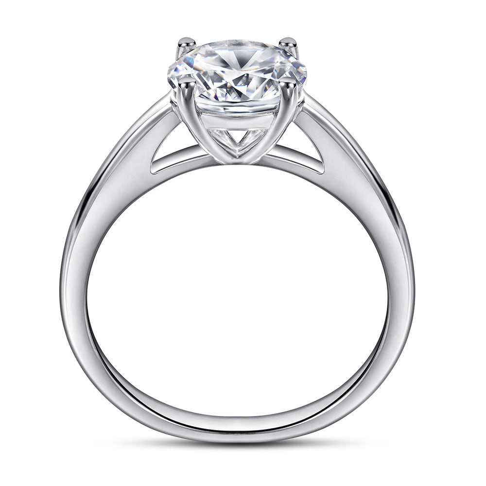 Four Prongs Round Zircon Solitaire Silver Ring for Women