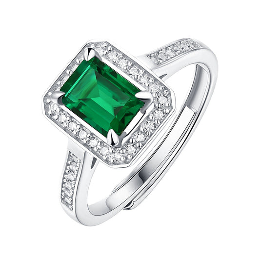 Lab-Created Emerald Vintage Adjustable Open-ended Silver Ring for Women