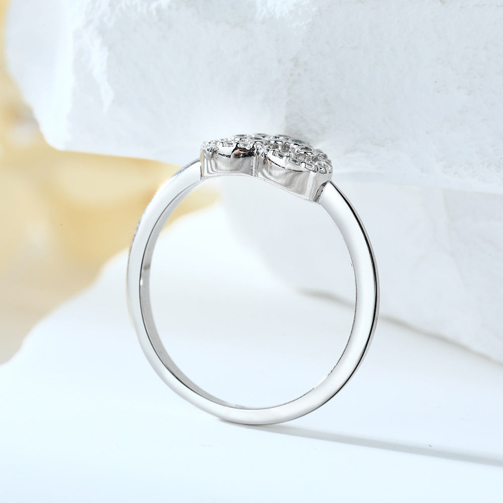 Hollow Zircon Heart Silver Ring for Women