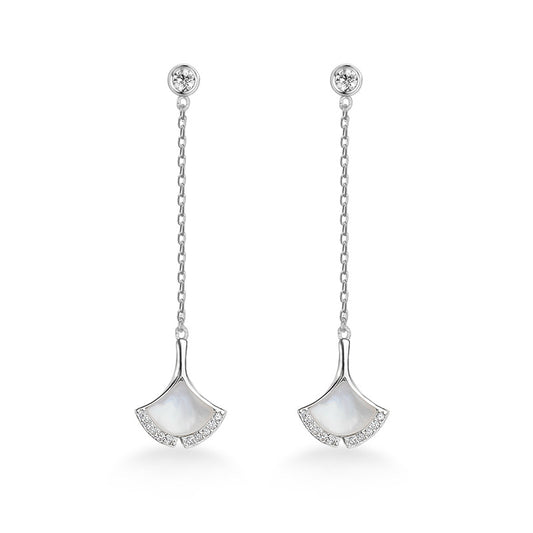 Tassel Opal Stone Ginkgo Leaf Silver Drop Earrings for Women