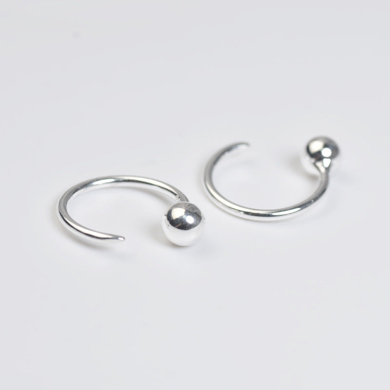 Round Bead Silver Hook Earrings for Women