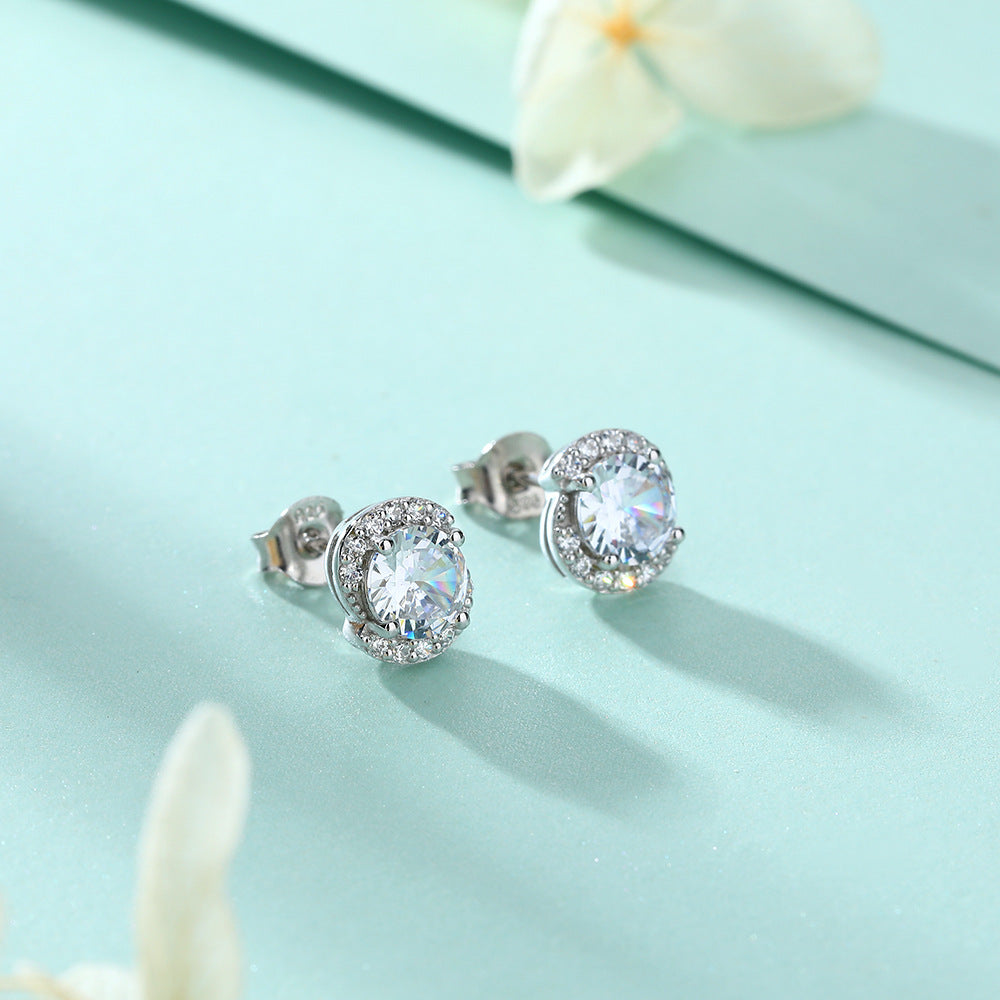 Rotate Shape with Round Zircon Silver Studs Earrings for Women