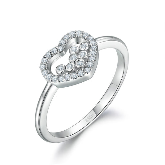 Hollow Zircon Heart Silver Ring for Women