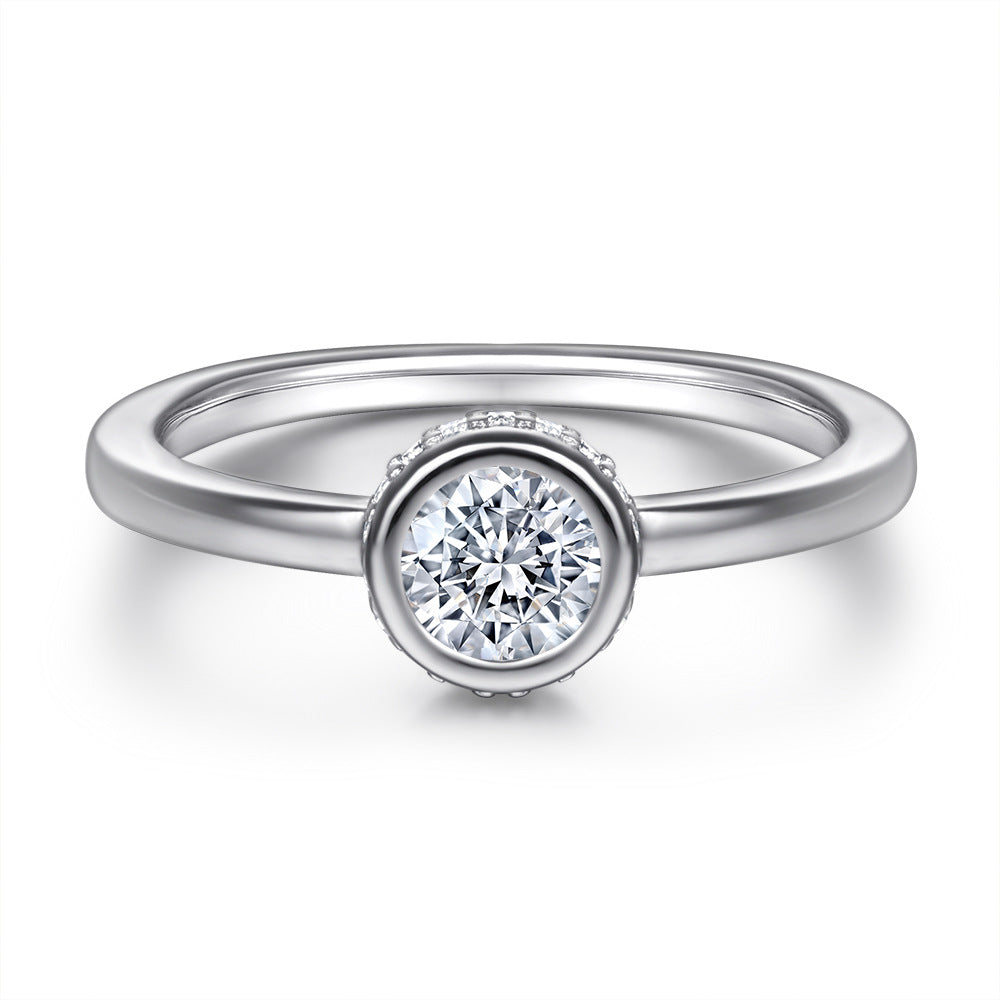 Round Zircon Solitaire Silver Ring