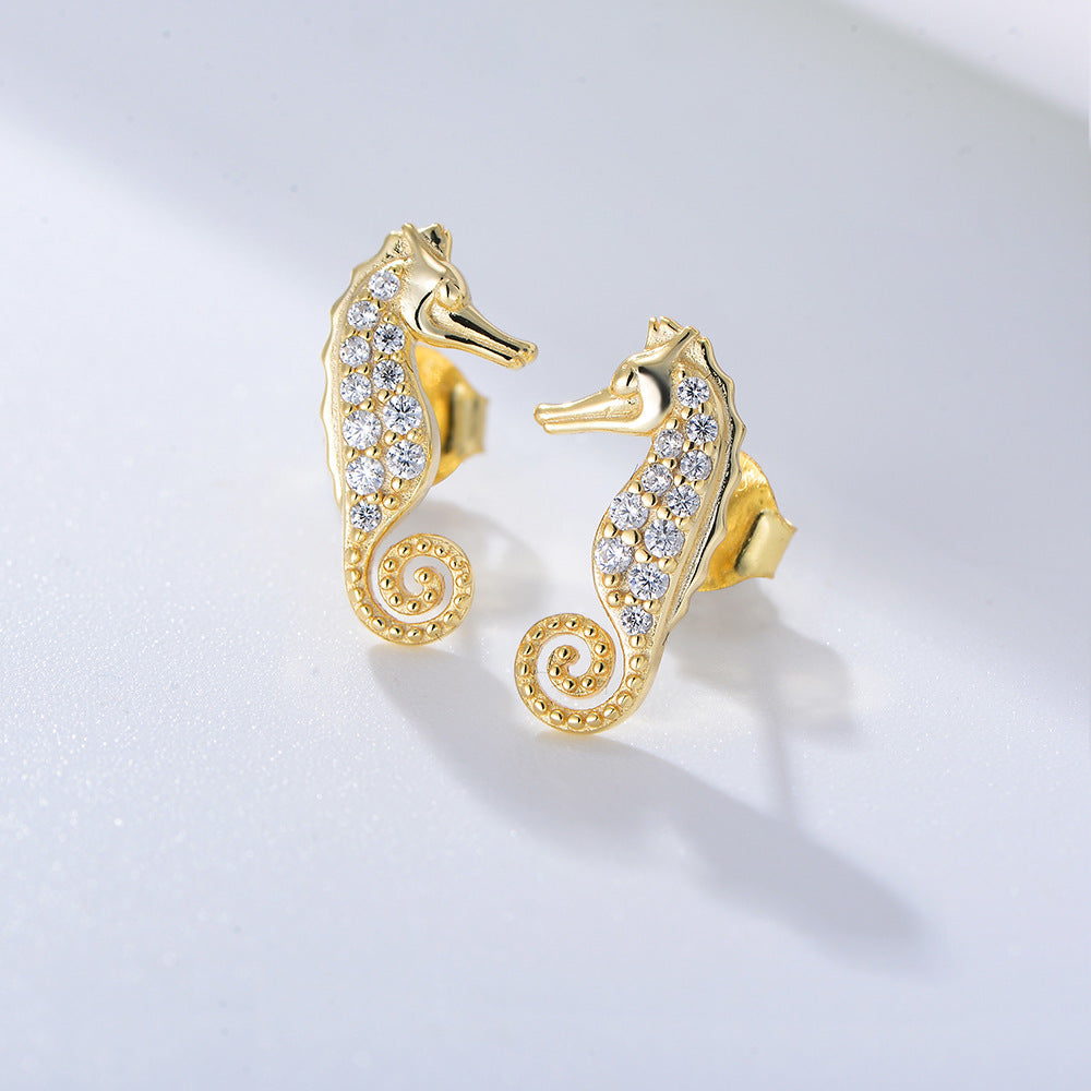 Zircon Seahorse Silver Studs Earrings for Women