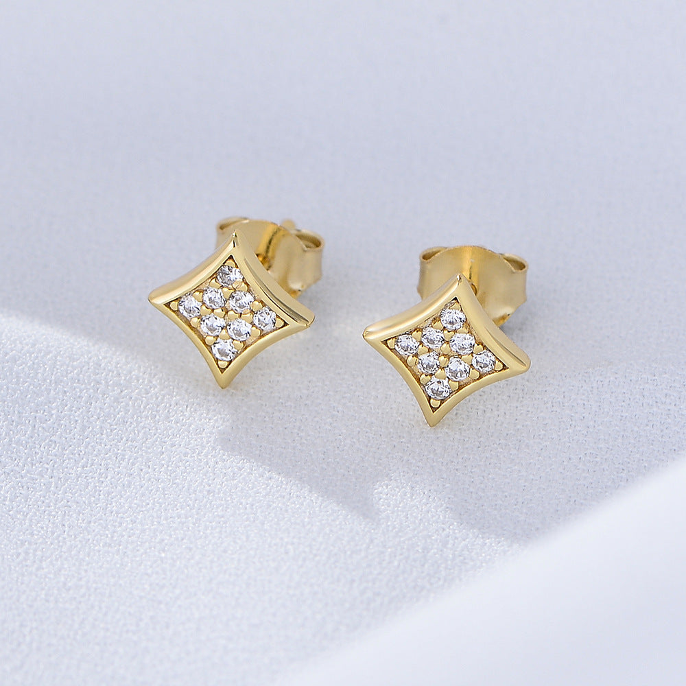 Zircon Geometric Rhombus Silver Studs Earrings for Women