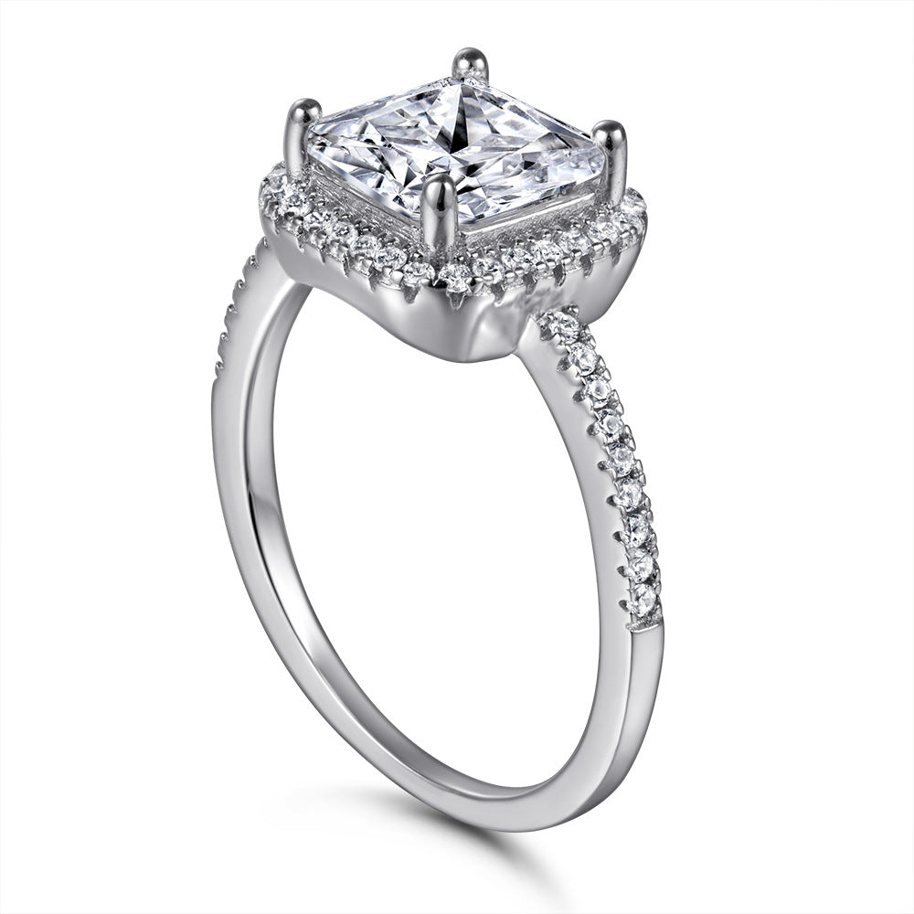 Cushion Cut Zircon Soleste Halo Silver Ring for Women