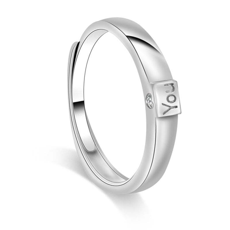 You and Me Letter Silver Couple Ring