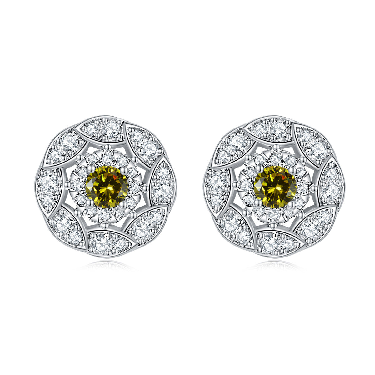 Round Zircon Soleste Halo Flower Silver Studs Earrings for Women