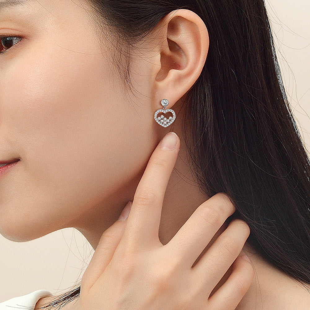 Zircon Hollow Heart Silver Studs Earrings for Women