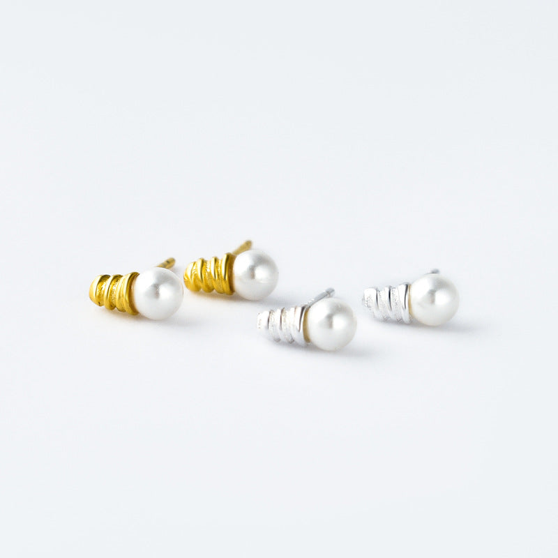 Little Bulb with Pearl Silver Stud Earrings for Women