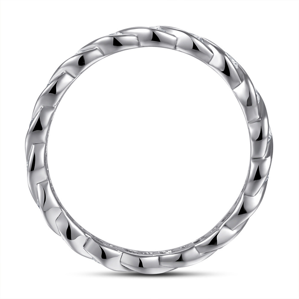 Interwoven Waves with Round Zircon Silver Ring for Women