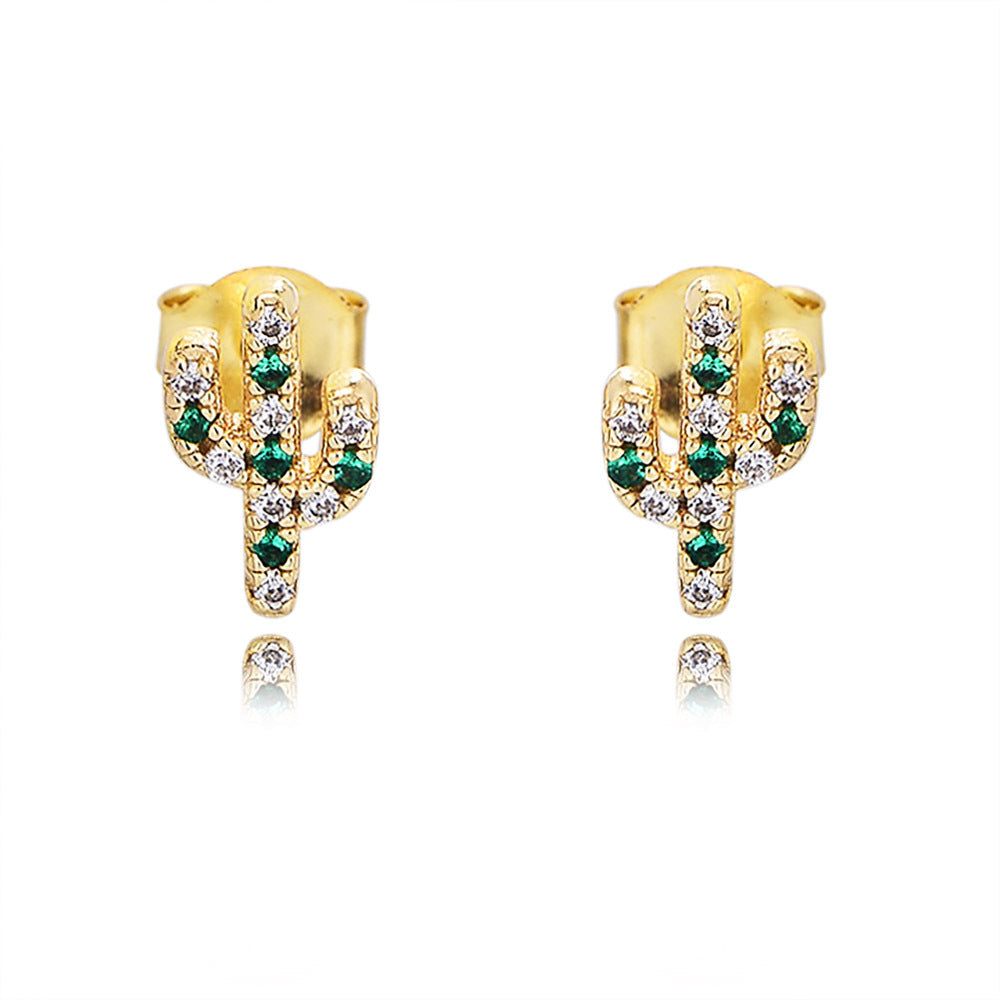 Small Zircon Cactus Silver Studs Earrings for Women