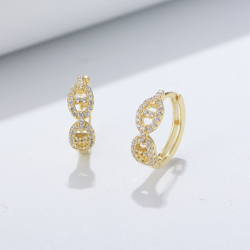 Double Zircon θ Silver Hoop Earrings for Women