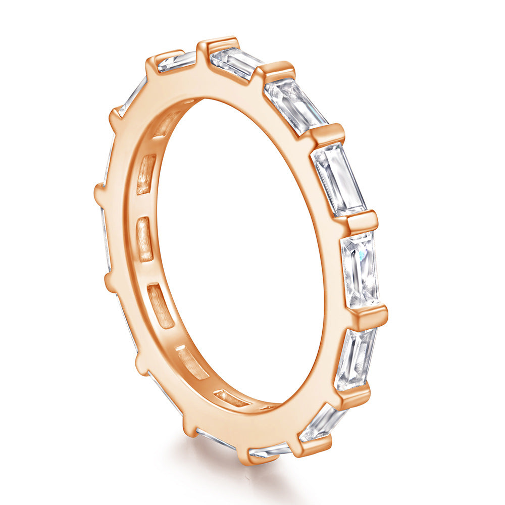 Full Circle Baguette Cut Zircon Silver Ring for Women