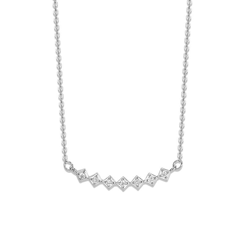 Single Row Square with Zircon Silver Necklace for Women