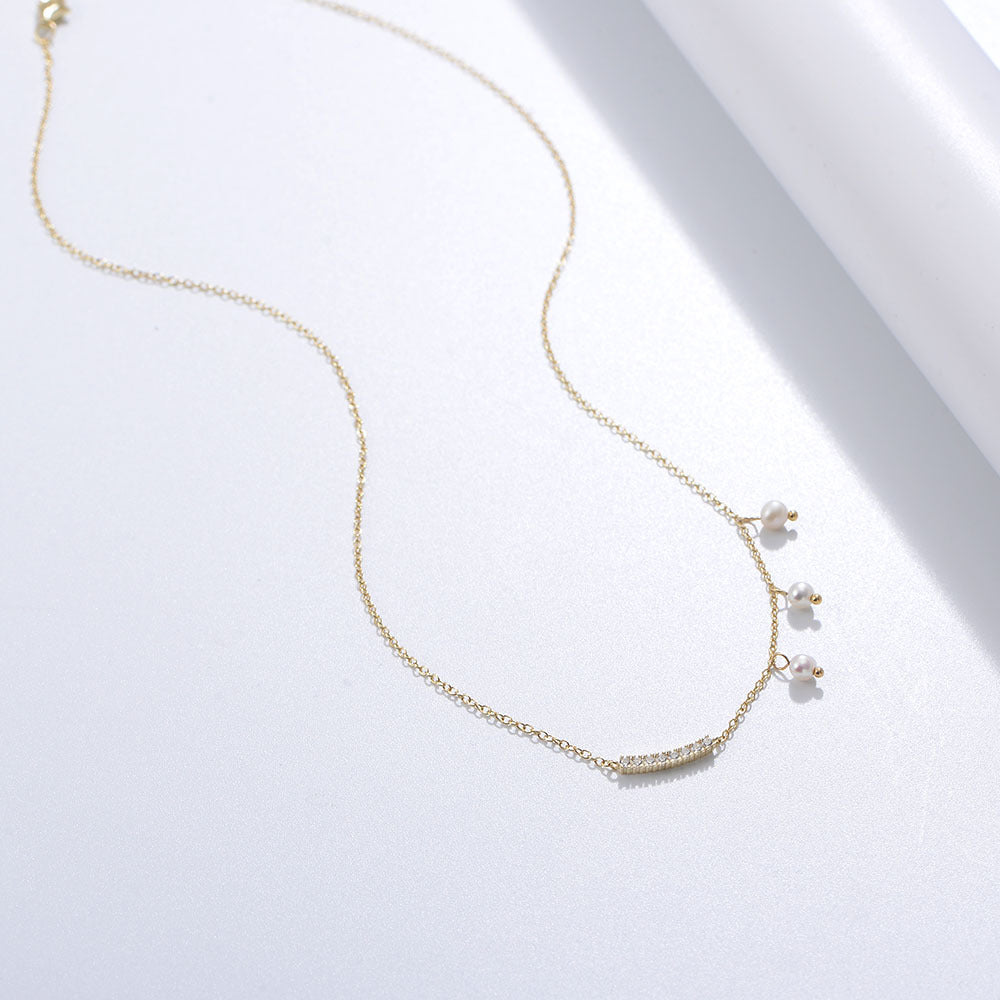 Plated 14K Gold with Pearl and Zircon Silver Necklace for Women