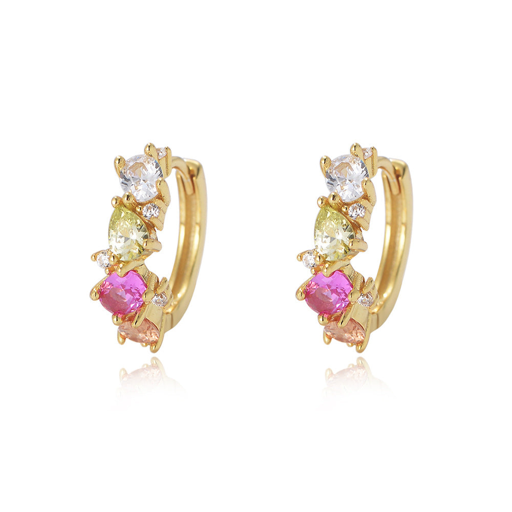 Beading Colourful Zircon Silver Hoop Earrings for Women