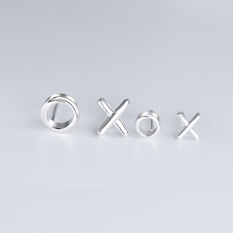 Asymmetric Letter XO Silver Stud Earrings for Women