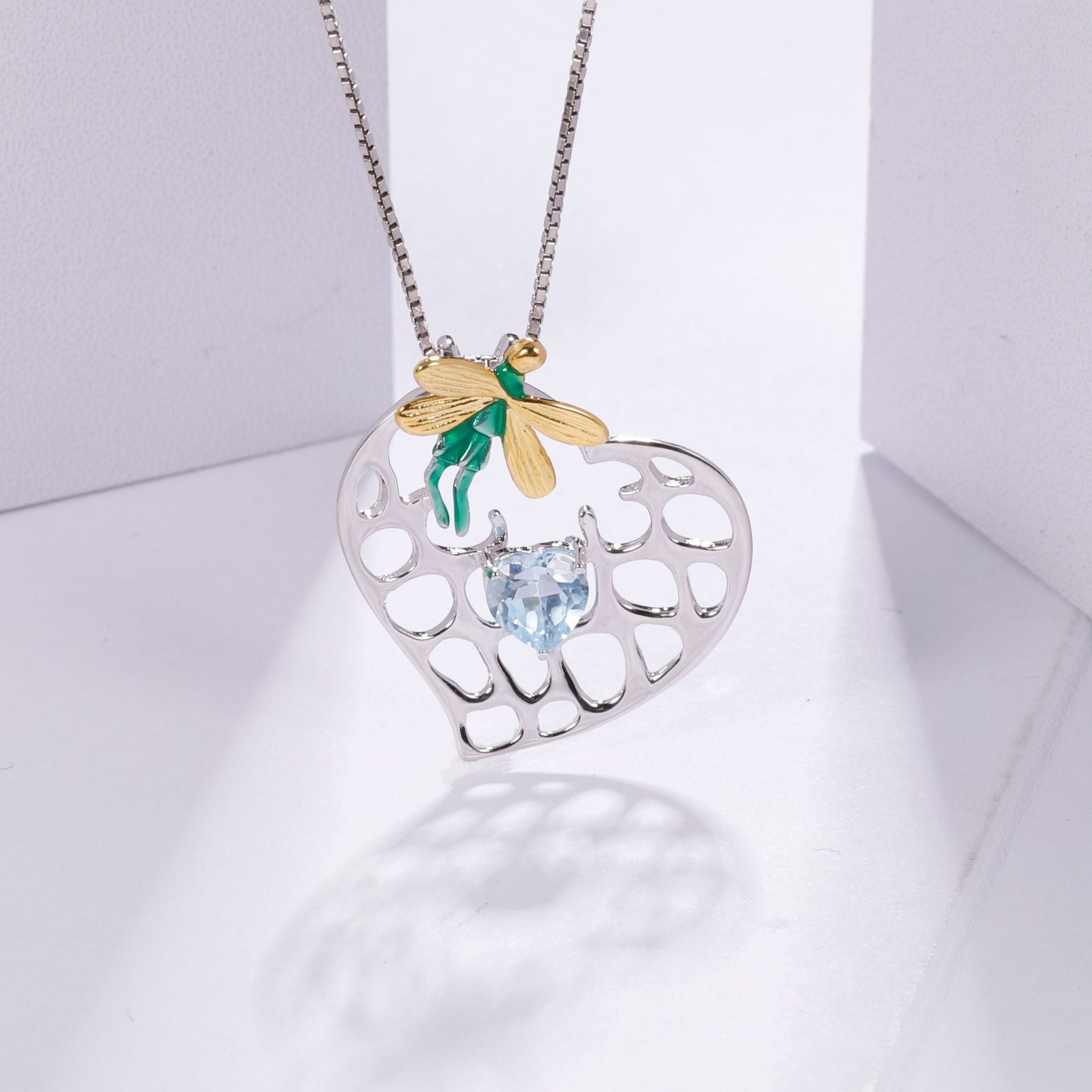 Natural Colourful Gemstone Enamel Heart of Peter Pan Pendant Silver  Necklace for Women