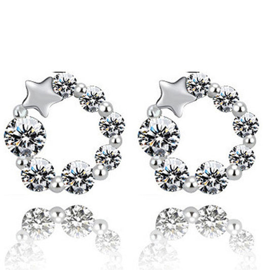 Circle with Zircon Lucky Star Silver Studs Earrings for Women