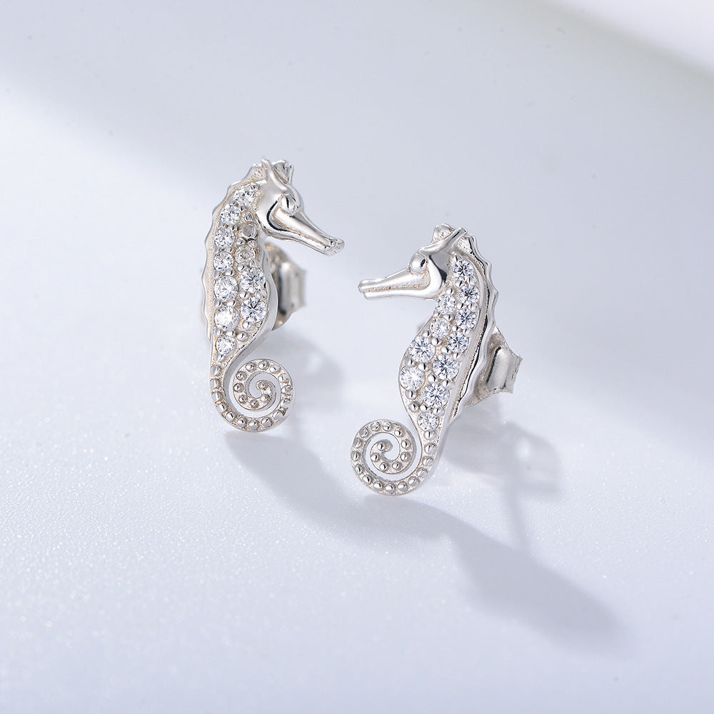 Zircon Seahorse Silver Studs Earrings for Women