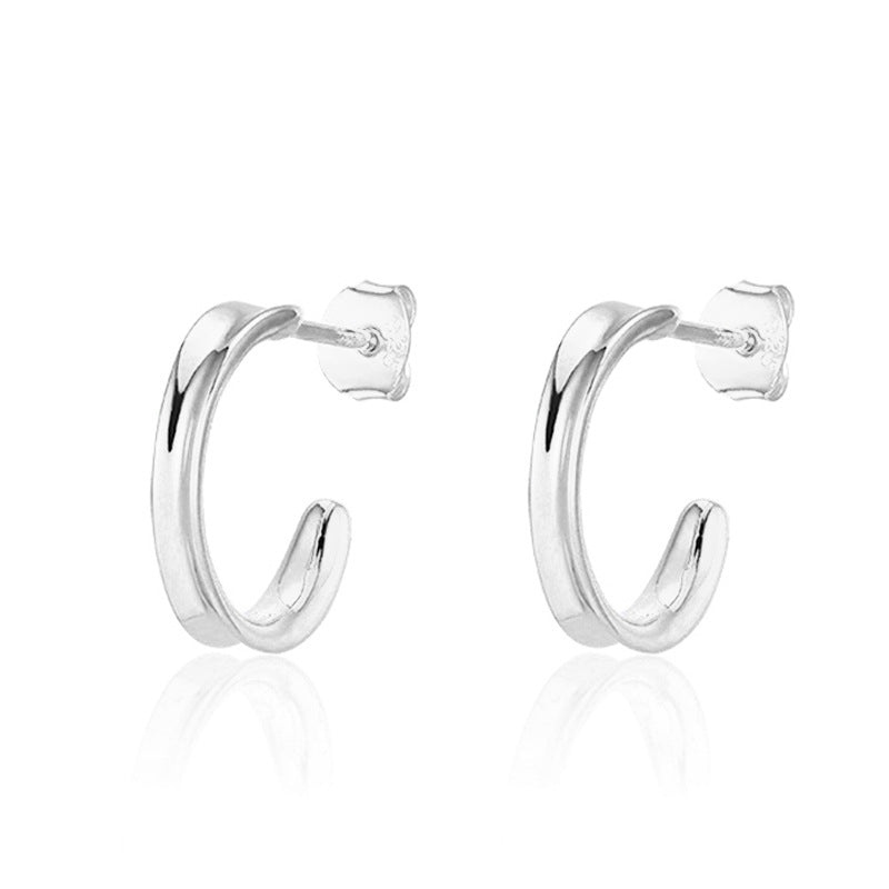 C-shape Silver Studs Earrings for Women