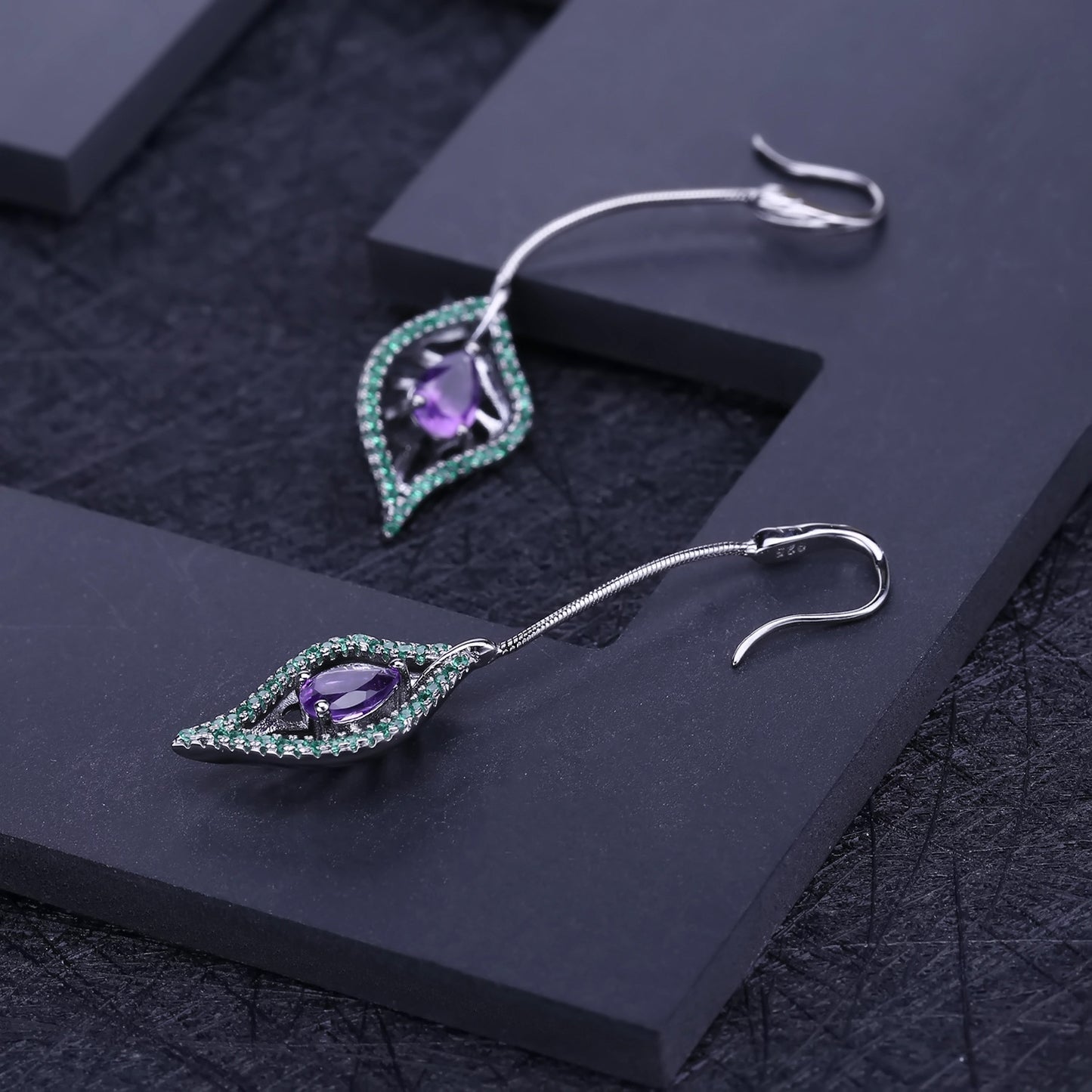 Italian Leaf Shape Silver Drop Earrings for Women