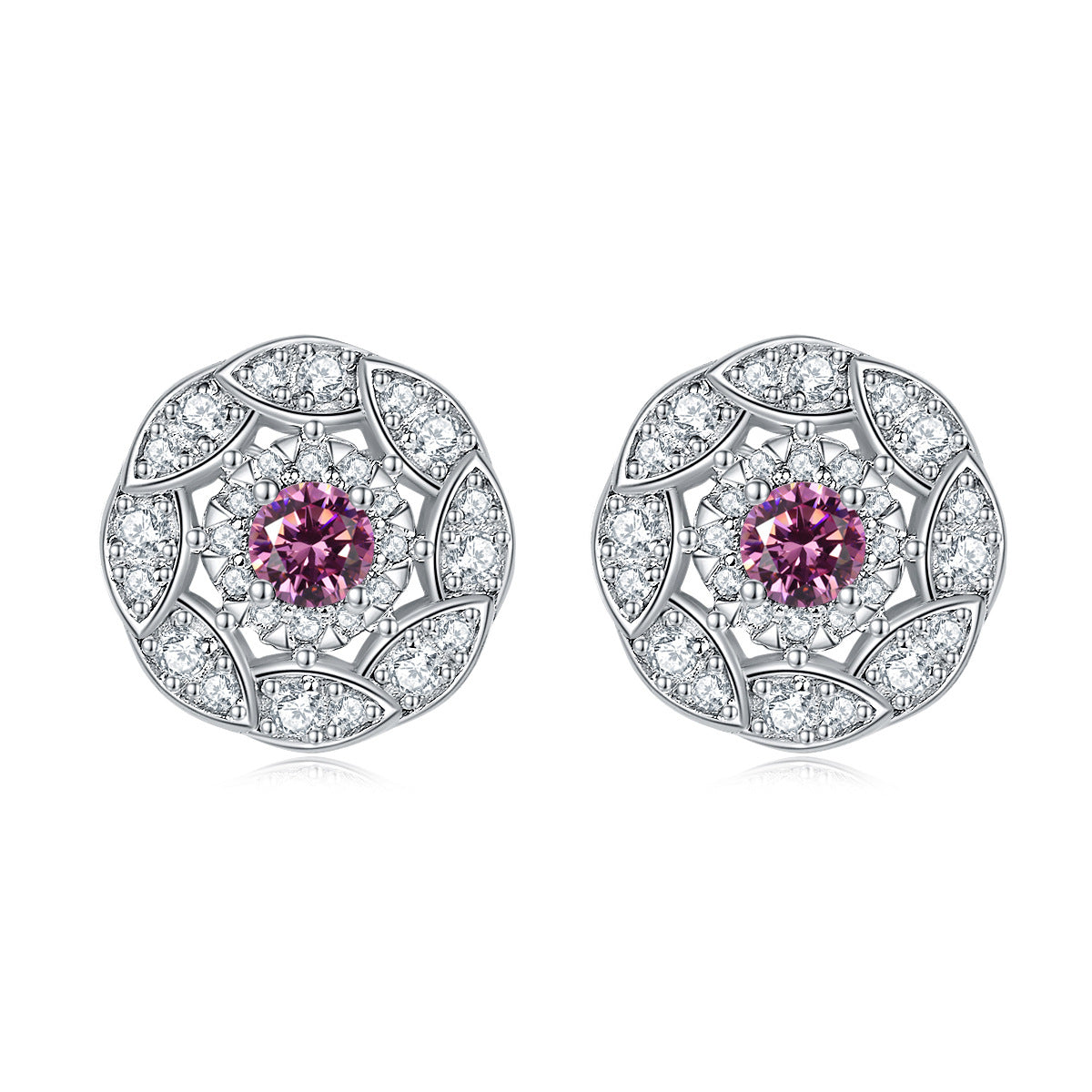 Round Zircon Soleste Halo Flower Silver Studs Earrings for Women