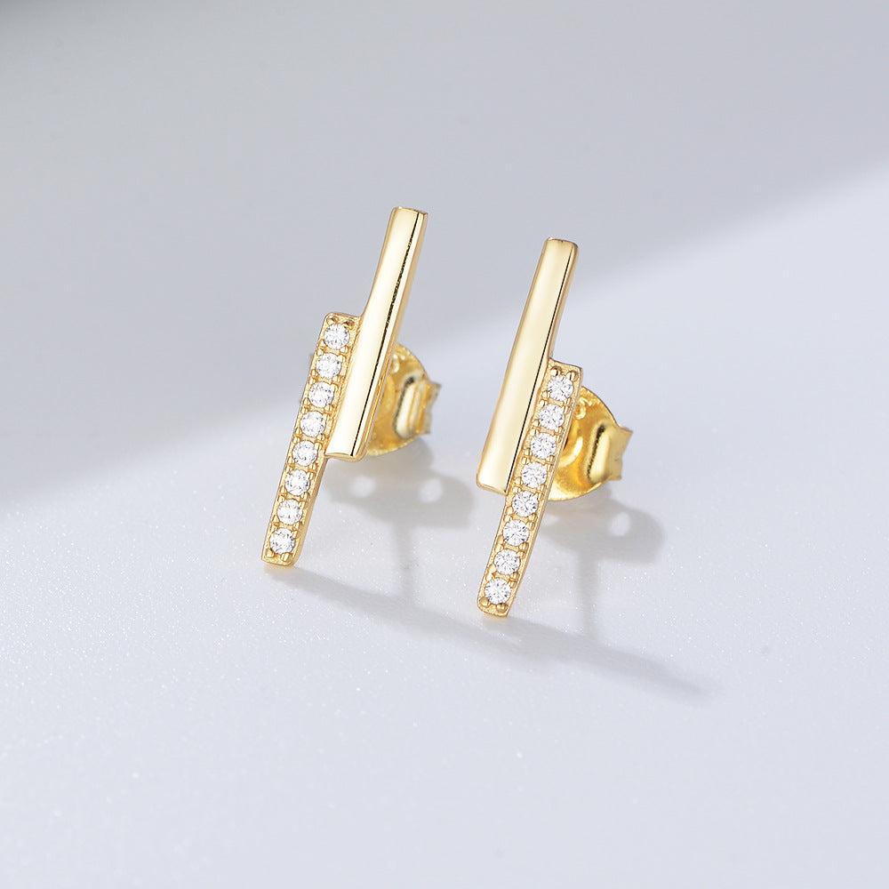 Double-row straight line with zircon silver studs earrings for women