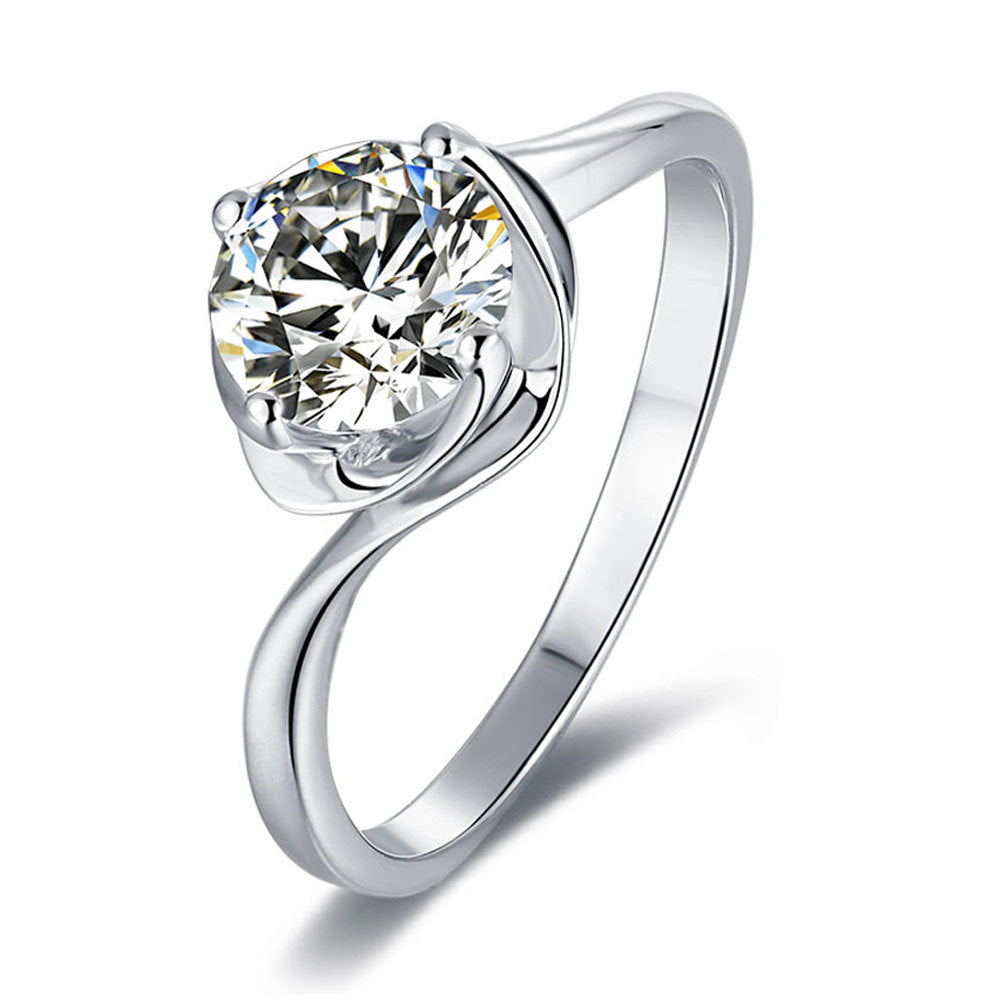 Twisted Arm Solitaire 1.0 Carat Round Cut Moissanite Engagement Ring