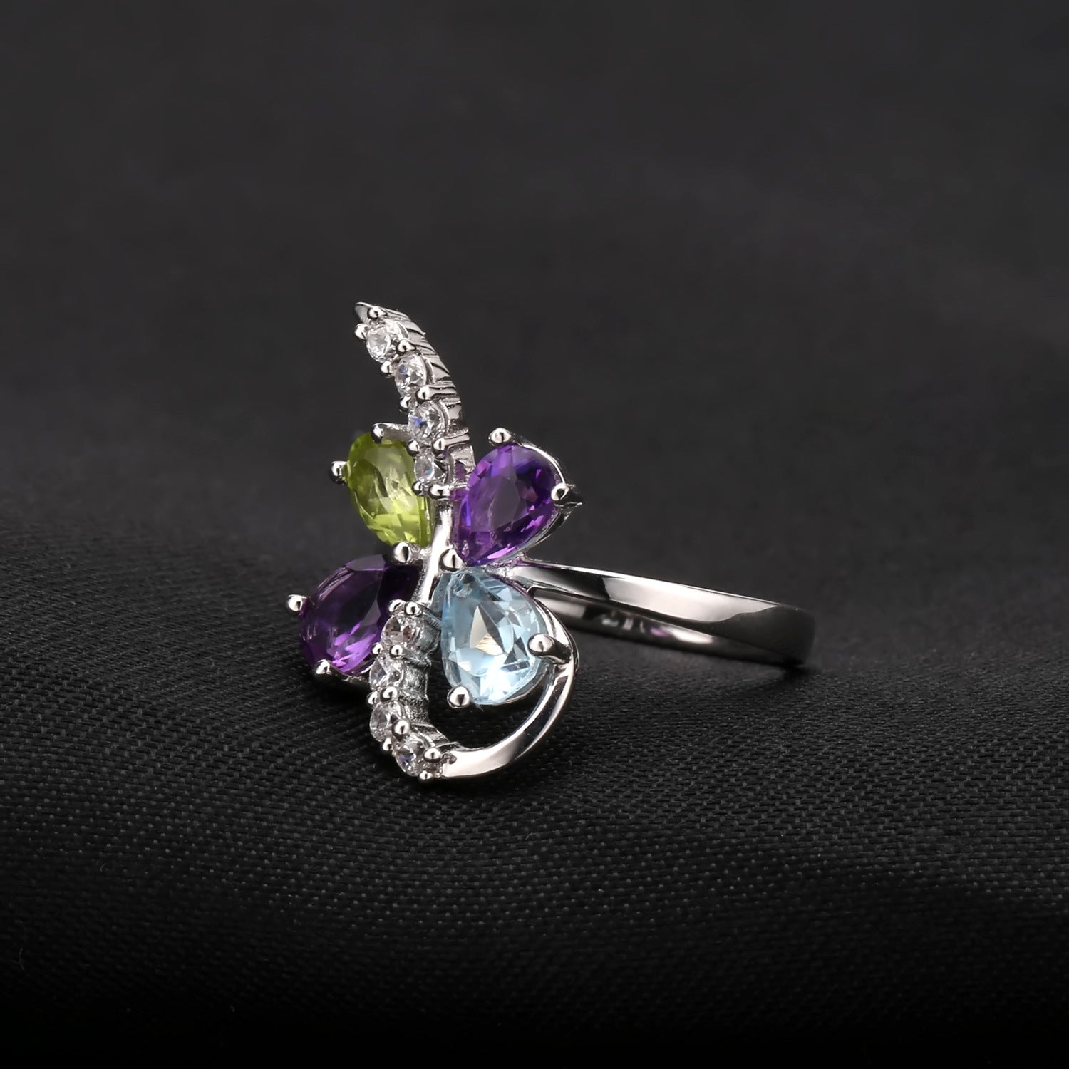 Natural Colourful Treasure Sterling Silver Ring for Women