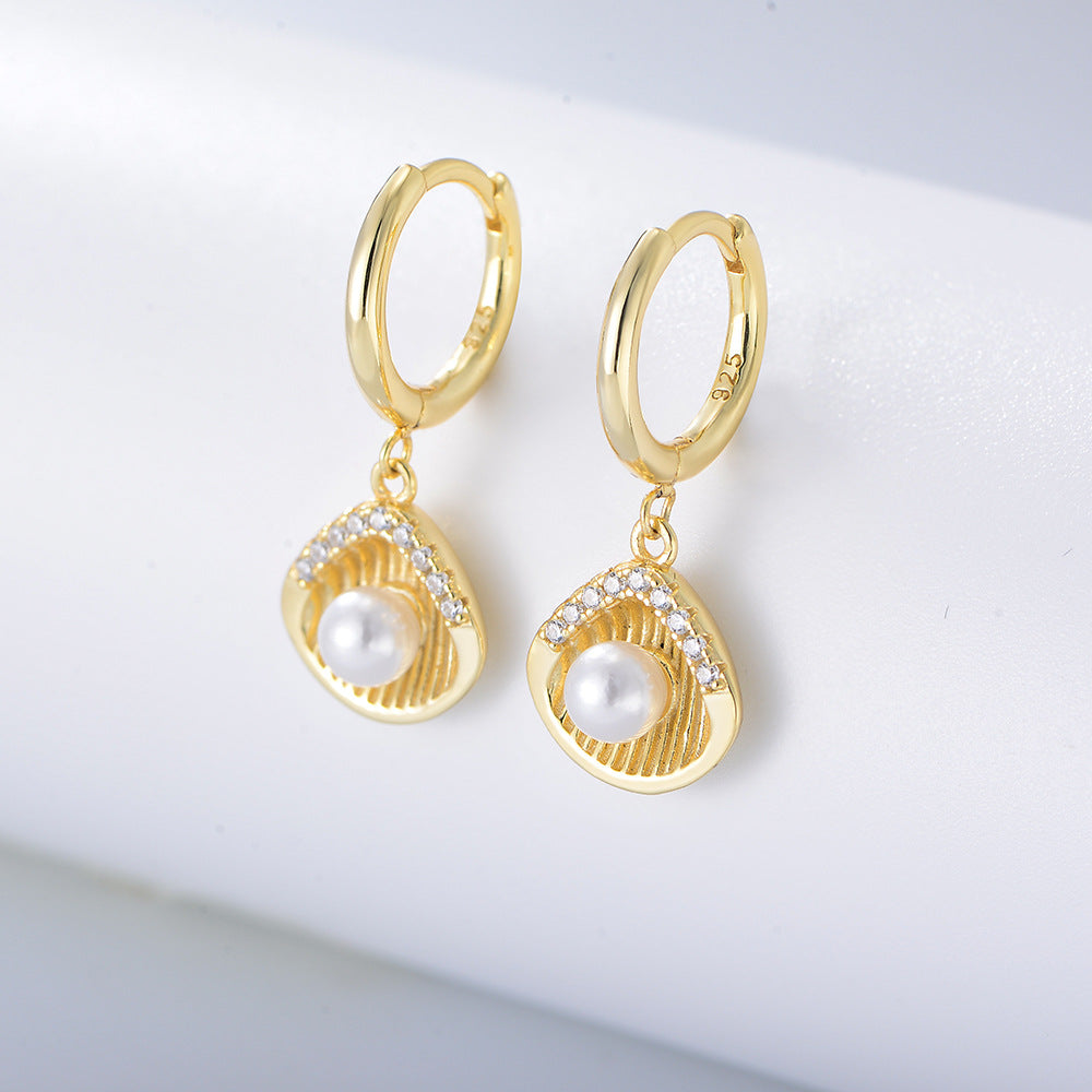 Shell with Pearl Silver Drop Earrings for Women