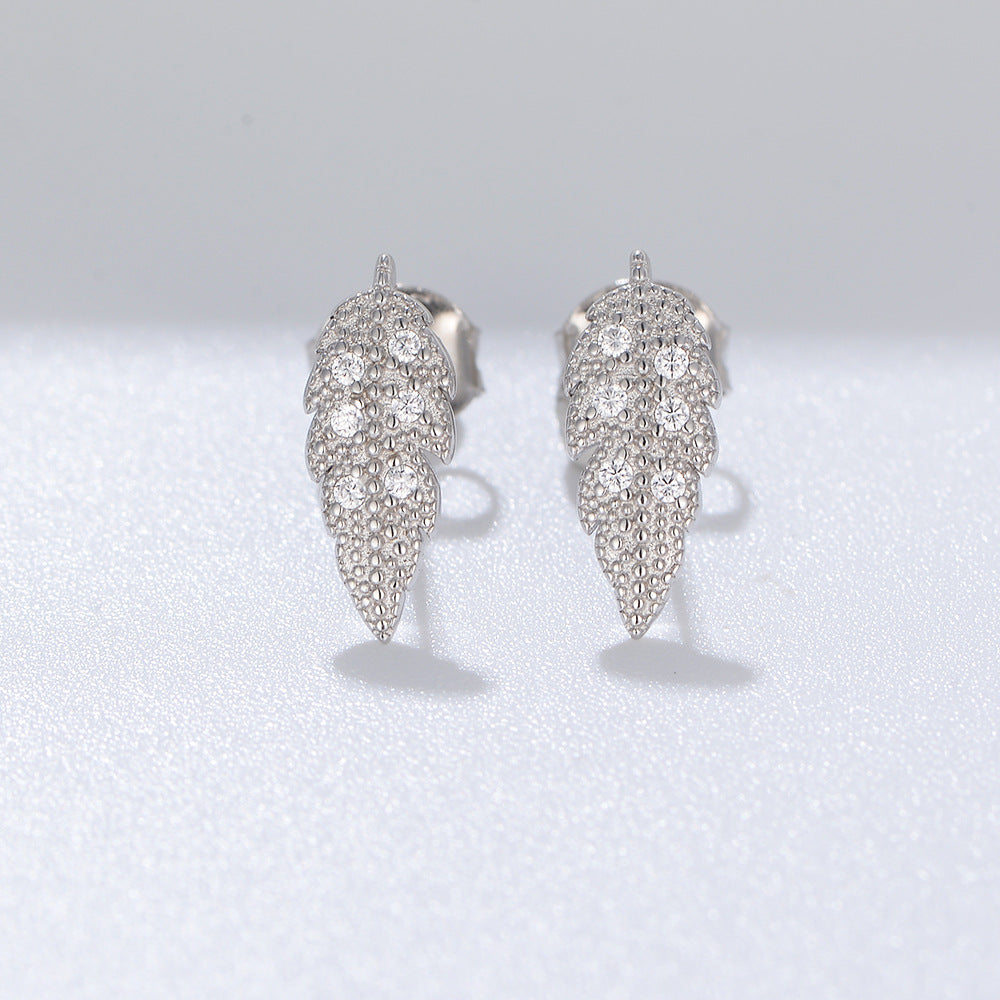 Leaf with Zircon Silver Studs Earrings for Women