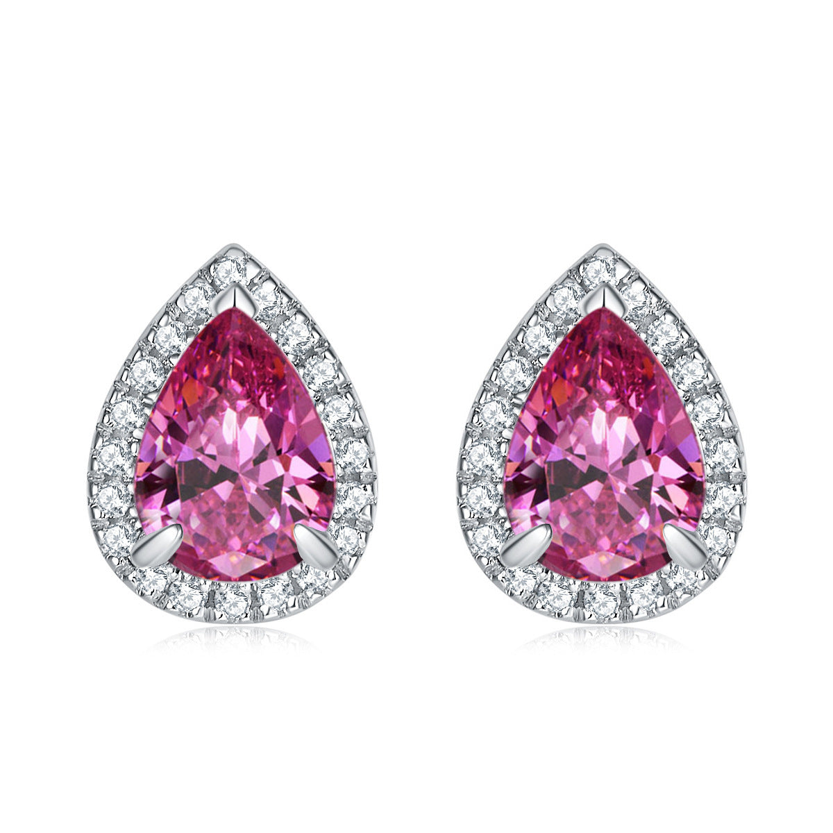 Water Drop Zircon Soleste Halo Silver Studs Earrings for Women