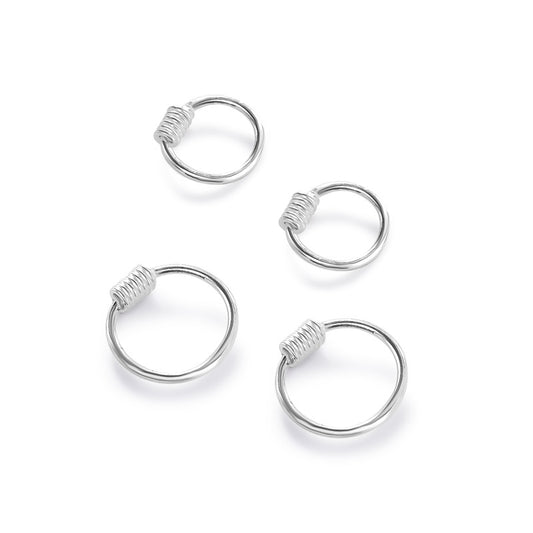 Spring Coil Thread Silver Hoop Earrings for Women