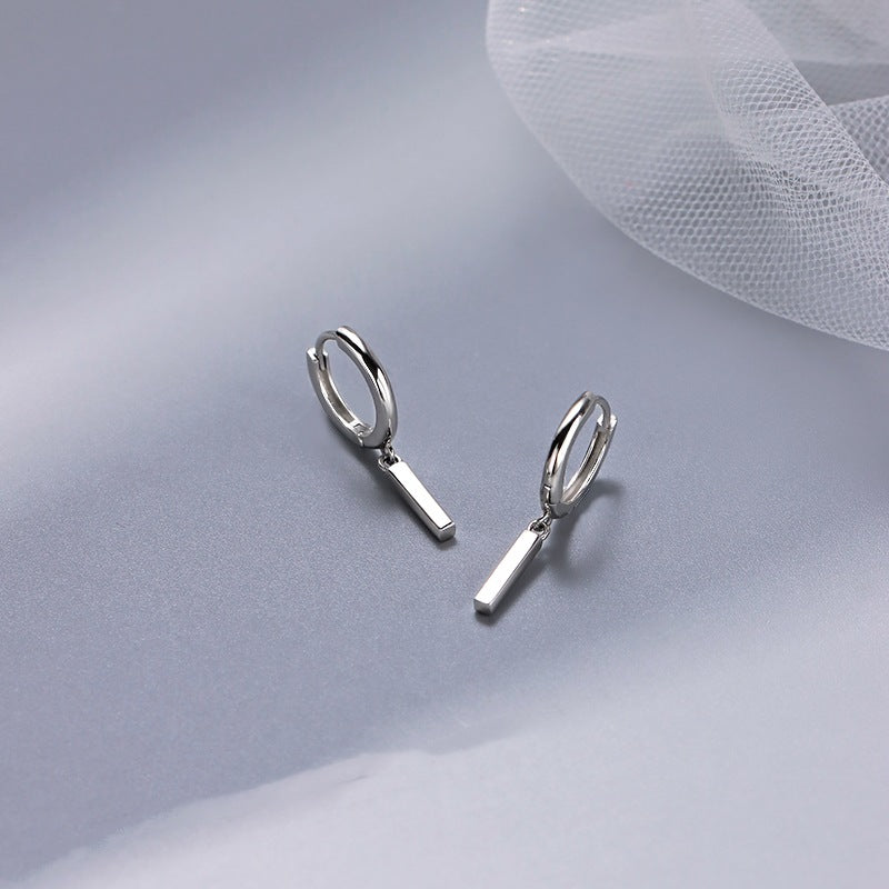 Small Bar Pendant Silver Hoop Earrings for Women