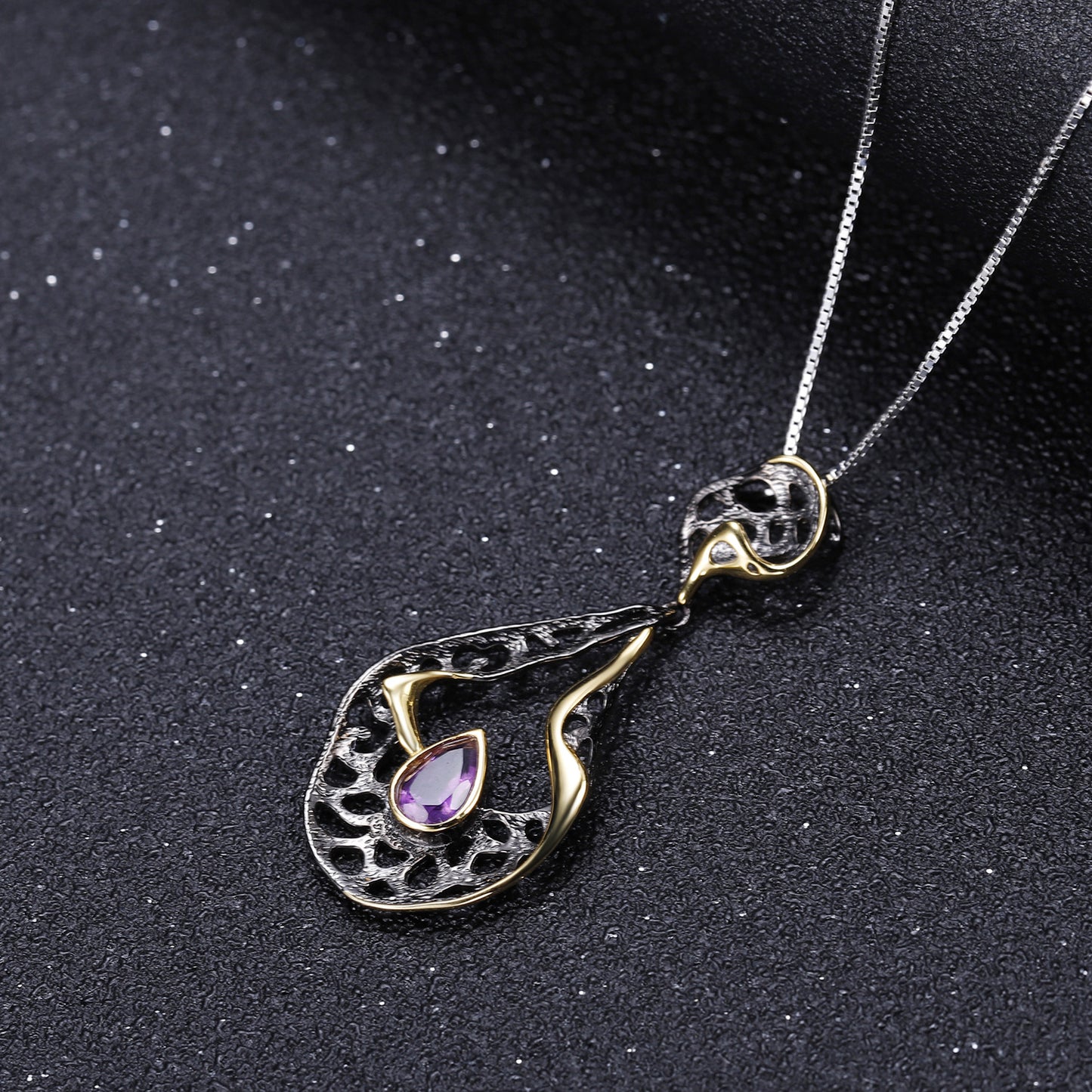 Italian Retro High Sense Design Inlaid Colourful Gemstone Water Droplet Pendant Silver Necklace for Women