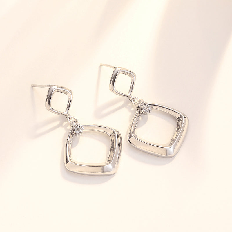 Hollow Rhombus Silver Drop Earrings for Women