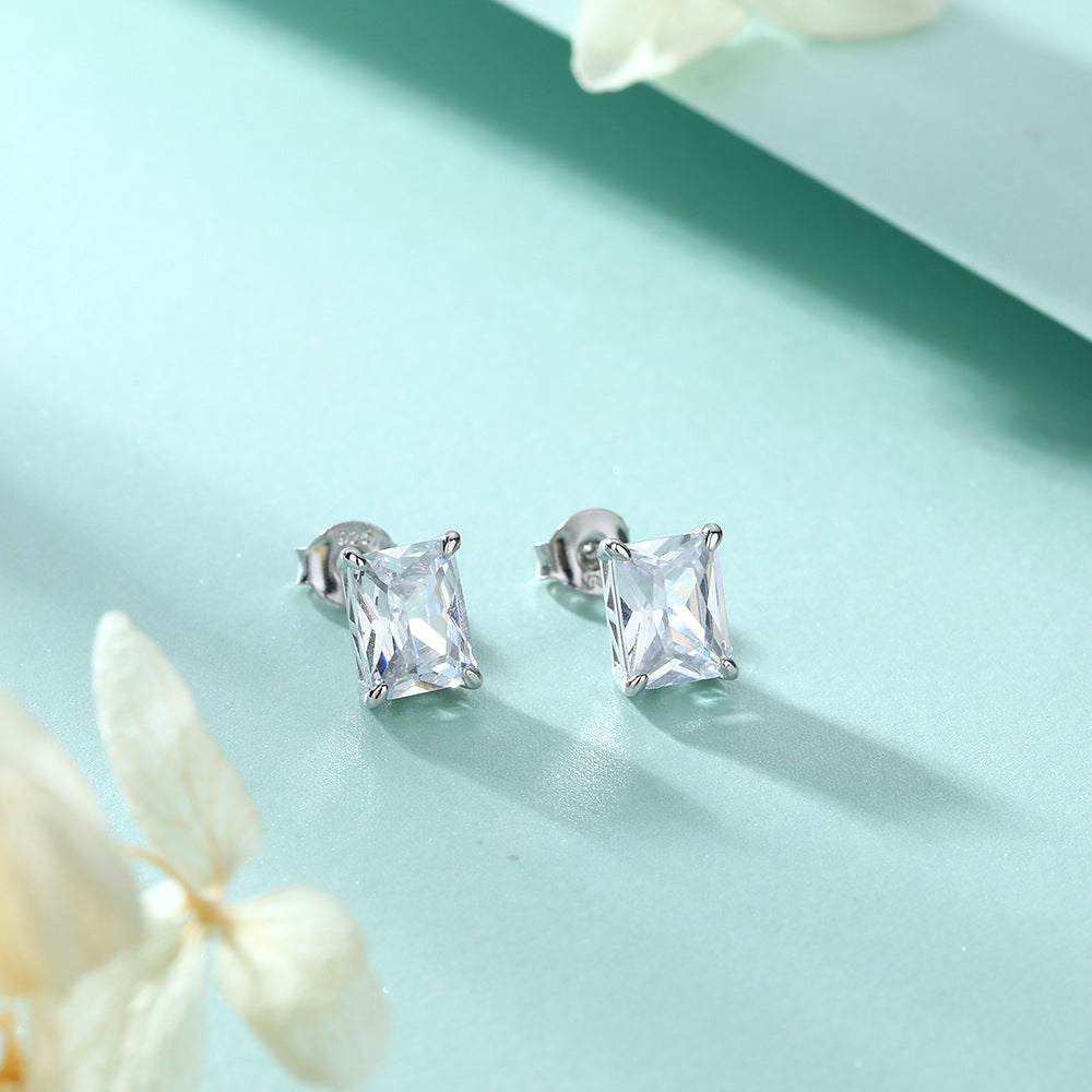 Rectangle Zircon Silver Studs Earrings for Women