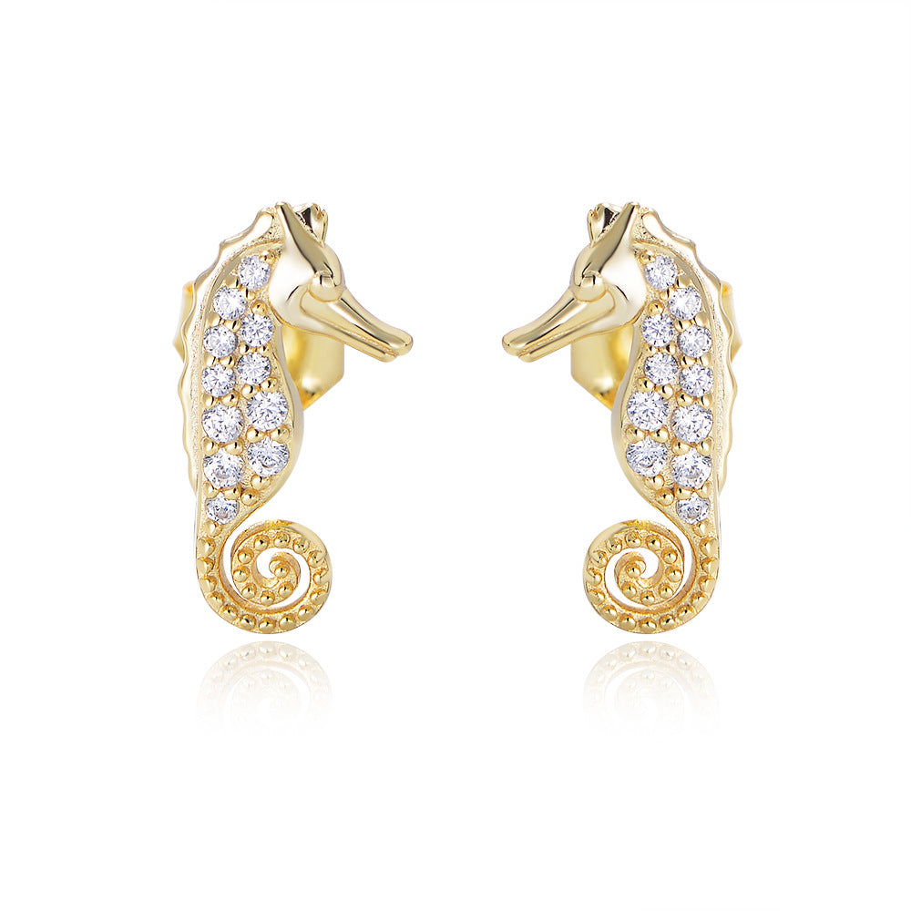 Zircon Seahorse Silver Studs Earrings for Women