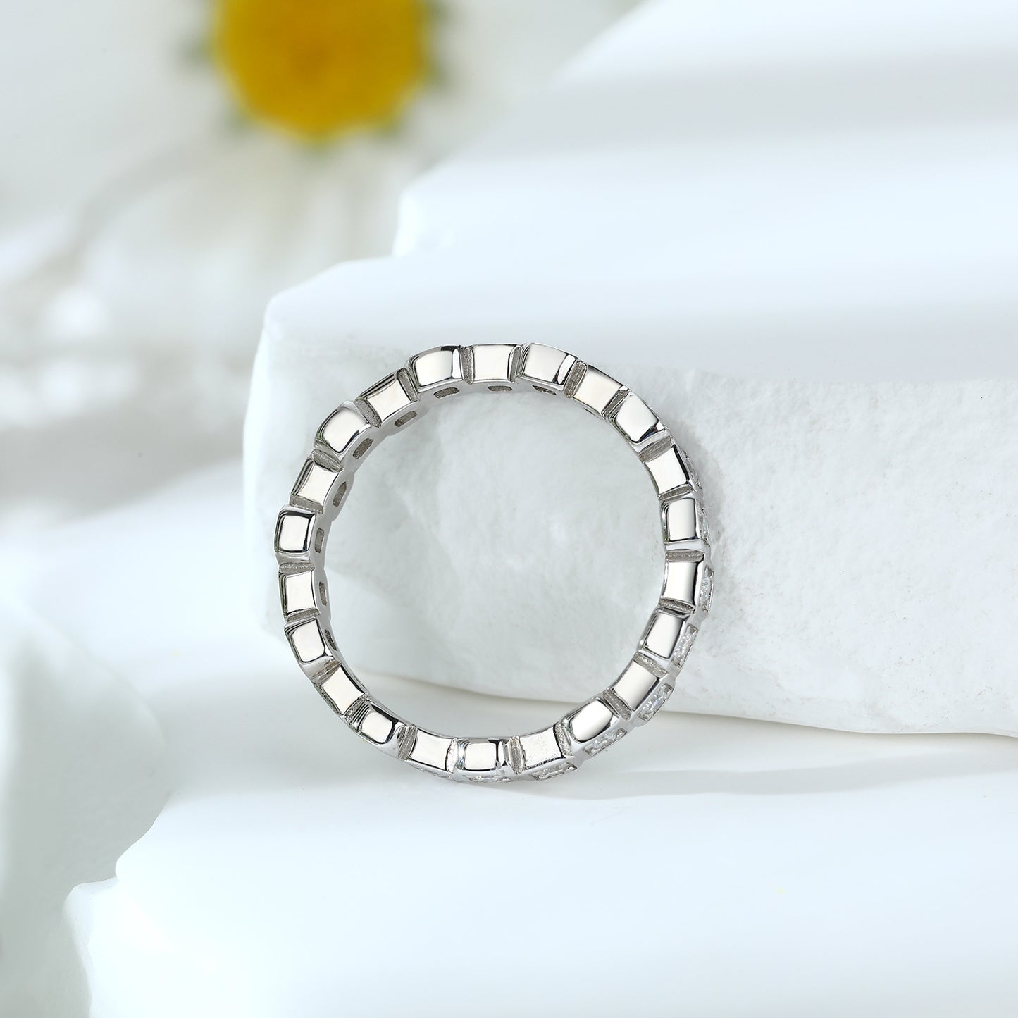 Full Row Square Zircon Eternity Silver Ring for Women