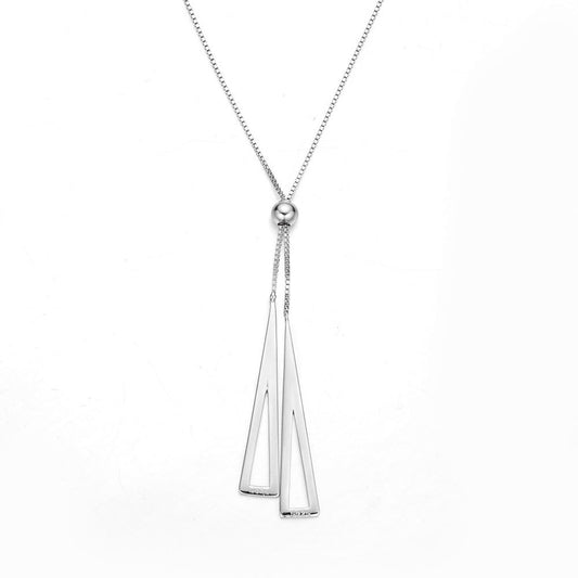 (Two Colours) Geometric Triangles Pendants 925 Silver Adjustable Collarbone Necklace for Women