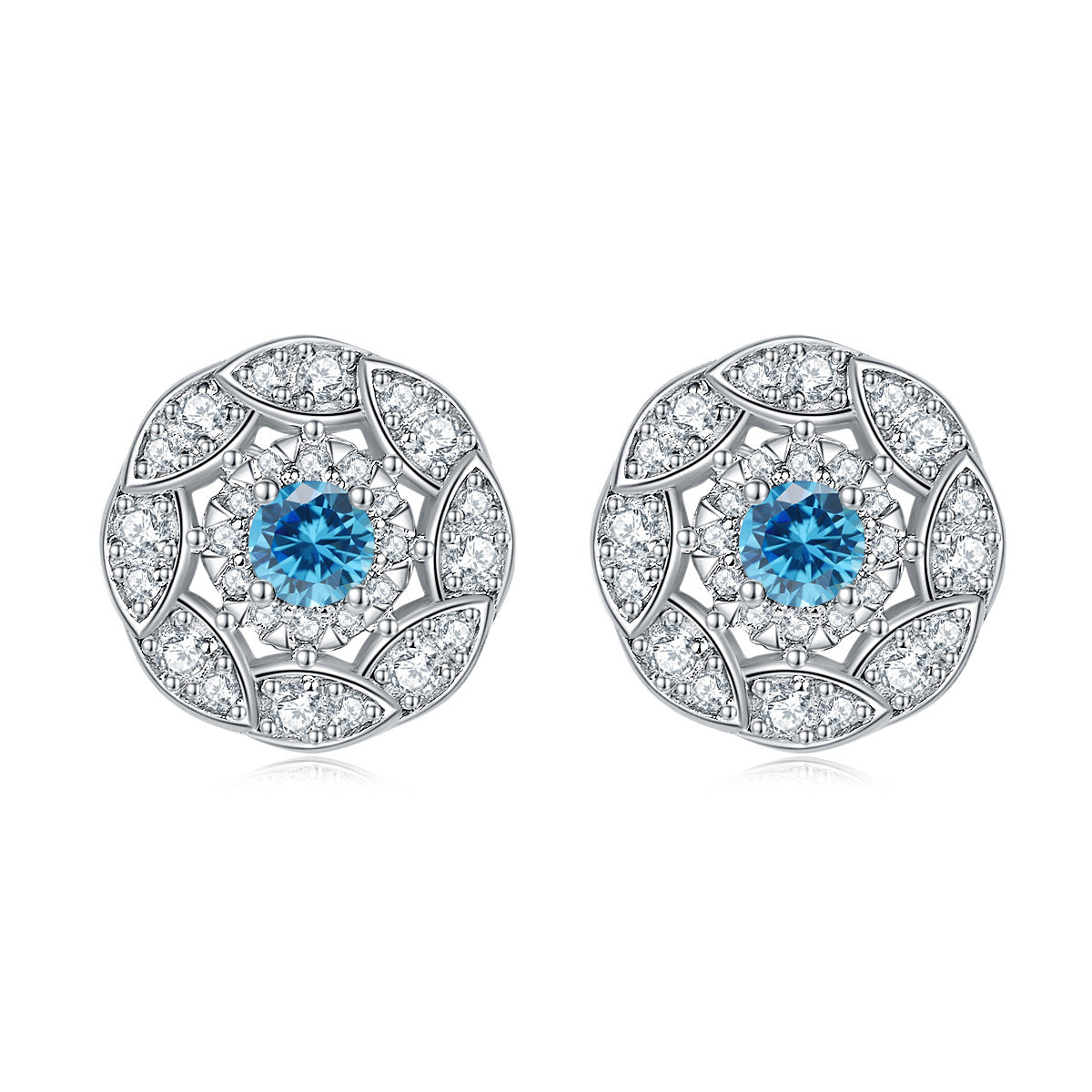 Round Zircon Soleste Halo Flower Silver Studs Earrings for Women