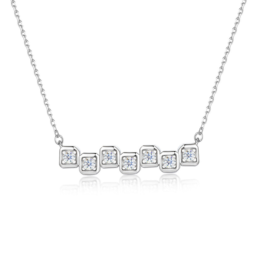 Square Zircon Chain Pendant Silver Necklace for Women